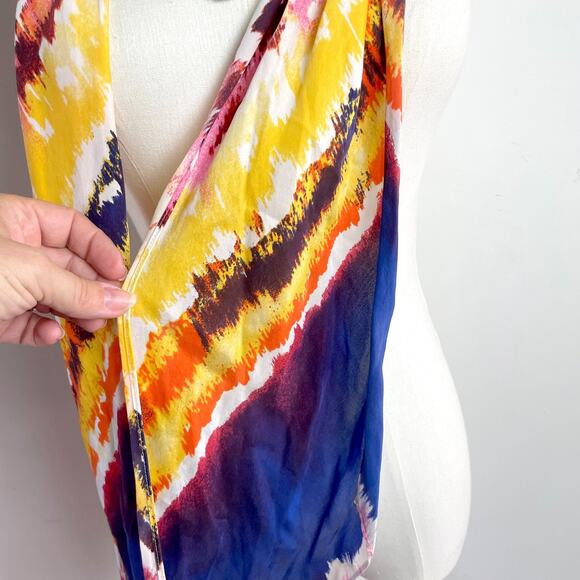Long Rectangle Silk Scarf Tie Dye Festival Boho Abstract Artsy Colorful - Picture 2 of 5